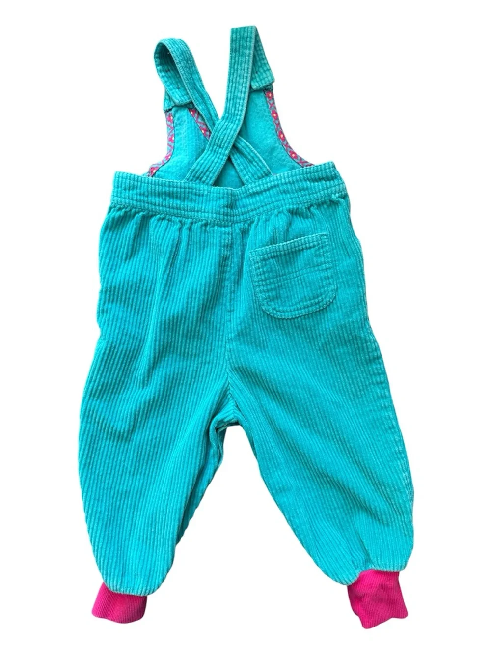 Vintage 1990’s Gymboree Girls’ Teal Corduroy Overalls Pink Accents Size Small